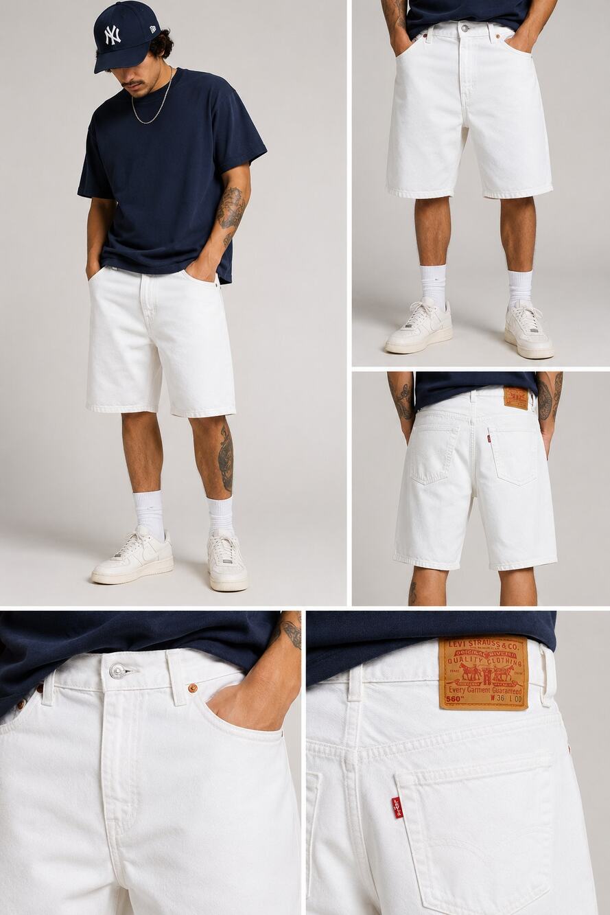 Levi's 560 White Denim Shorts Men's W36 Loose Fit Relaxed Casual Jean Shorts